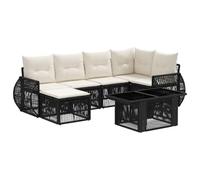 vidaXL Set Divano da Giardino 7 pz Nero e Bianco Crema polyrattan