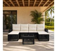 vidaXL Set di divani da giardino, 7 pezzi, colore nero e bianco, panna, divano da giardino moderno, design modulabile, anti-tempo, mobili da esterno per patio, balcone e cortile
