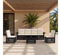 vidaXL Set Divano da Giardino 7 pz Nero e Bianco Crema polyrattan