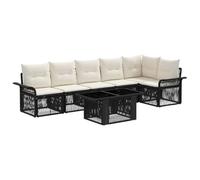 vidaXL Set Divano da Giardino 7 pz Nero e Bianco Crema polyrattan