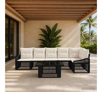 vidaXL Set Divano da Giardino 7 pz Nero e Bianco Crema polyrattan