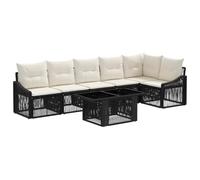 vidaXL Set Divano da Giardino 7 pz Nero e Bianco Crema polyrattan