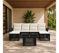 vidaXL Set Divano da Giardino 7 pz Nero e Bianco Crema polyrattan