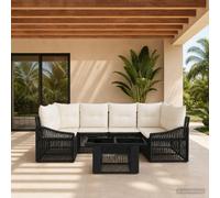 vidaXL Set Divano da Giardino 7 pz Nero e Bianco Crema polyrattan