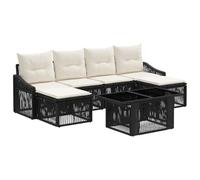 vidaXL Set Divano da Giardino 7 pz Nero e Bianco Crema polyrattan