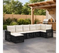 vidaXL Set di divani da giardino, 7 pezzi, colore nero e bianco, crema, moderno divano da giardino, resistente alle intemperie, mobili componibili, in rattan sintetico, comodi cuscini per esterni