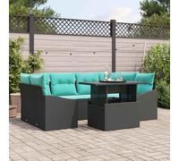 vidaXL Set Divano da Giardino 7 pz Nero e Blu Poly Rattan