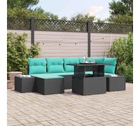 vidaXL Set Divano da Giardino 7 pz Nero e Blu polyrattan