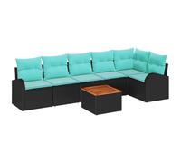 vidaXL Set Divano da Giardino 7 pcs Nero e Turchese polyrattan, Set Lounge Modulare per Giardino e Terrazza, Divano Resistente al Sole e Comodo, Mobile da Esterno in Stile Moderno