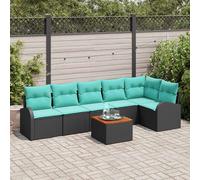 vidaXL Set Divano da Giardino 7 pz Nero e Turchese polyrattan