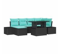 vidaXL Set Divano da Giardino 7 pz Nero e Turchese polyrattan | Cambia facilmente per adattarsi a qualsiasi spazio, Progettato per affrontare gli elementi all'esterno