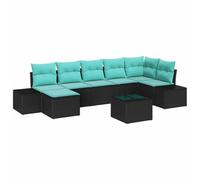 vidaXL Set Divano da Giardino 7 pz Nero e Turchese polyrattan | Riorganizzalo facilmente per adattarlo al tuo spazio, Materiali robusti per uso all'aperto