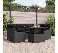 vidaXL Set Divano da Giardino 7 pz Nero Poly Rattan