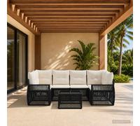 vidaXL Set Divano da Giardino 7 pz Nero polyrattan