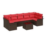 vidaXL Set Divano da Giardino 8 pcs Beige e Rosso polyrattan, Divano da giardino e terrazzo, moderno, leggero, resistente ai raggi UV, collezione eventi modulare