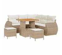 vidaXL Set da Giardino Modulare 8 Pezzi con Cuscini Beige in Polyrattan e Acacia, Perfetto per Comfort e Stile all'Aperto, Mobili per Terrazza, Tavolo Moderno
