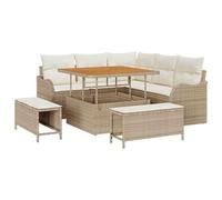 vidaXL Set da Giardino di 8 Pezzi con Cuscini Beige in Rattan Sintetico e Acacia, Comodo per 5 Persone, Perfetto per Il Tuo Patio o Terrazzo.