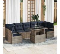 vidaXL Set Divano da Giardino 8 pcs grigio e blu navy polyrattan, Set da Giardino e Terrazza, Divano Moderno Esterno, Posti Modulari Comodi, Rattan Polietilene Resistenti ai UV