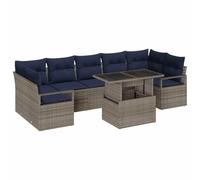 vidaXL Set Divano da Giardino 8 pcs grigio e blu navy polyrattan, Set Giardino e Terrazza, Divano Modulare, Resistente ai UV, Mobili da Esterno in Rattan Sintetico