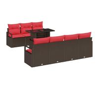 vidaXL Set Divano da Giardino 8 pcs Marrone e Rosso polyrattan, Divano modulare moderno per giardino e terrazzo, mobili in rattan resistenti, perfetti per rilassarsi all'aperto