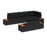 vidaXL Set Divano da Giardino 8 PCS Nero 319 x 154 x 85 cm Poly Rattan, Set Divano da Giardino, Design Modulare, Posti All'aperto, Cuscini Sfoderabili, Materiali Resistenti UV, Sezionale Patio