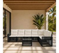 vidaXL Set Divano da Giardino 8 pcs Nero e Bianco Crema polyrattan