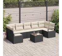vidaXL Set Divano da Giardino 8 pcs Nero e Crema 55 x 55 x 37 cm