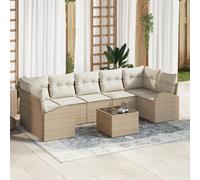 vidaXL Set Divano da Giardino 8 Pezzi con Cuscini Beige Poly Rattan