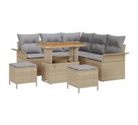 vidaXL Set Divano da Giardino 8 Pezzi con Cuscini Beige Polyrattan Acacia Mobili da Esterno per Seduta nel Patio Poltrona angolare