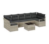 vidaXL Set Divano da Giardino 8 Pezzi con Cuscini Grigio Chiaro Polyrattan | Modulare da Esterno Piedini Regolabili Resistente alle Intemperie e Facile Cura. Mobili per Seduta Patio Quattro Posti An
