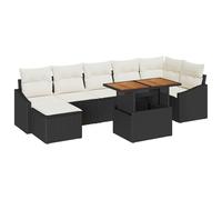 vidaXL Set di 8 divani da giardino con cuscini neri in polyrattan, mobili componibili, per riporre oggetti, divano ad angolo, patio, balcone