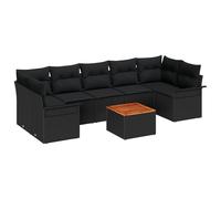 vidaXL Set Divani Giardino 8 Pezzi con Cuscini Rattan Poliestere Nero Acacia
