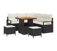 vidaXL Set Divano da Giardino 8 Pezzi con Cuscini Nero Polyrattan Acacia Mobili da Esterno per balconi Patii Sede angolare modulare Patio Resistente all'Acqua Resistente alle intemperie