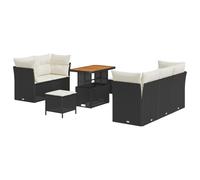 vidaXL Set Divano da Giardino 8 Pezzi con Cuscini Nero Polyrattan Acacia, Set da Pranzo da Giardino 3 Pezzi con Cuscini Nero Polyrattan Acacia
