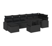 vidaXL Set di Divani da Giardino 8 Pezzi con Cuscini Seduta Esterna per 7 Rattan Poliestere Moderno Mobili da Patio Nero Include Tavolo e Sgabello Divano Modular Contemporaneo Divani per 4 Persone