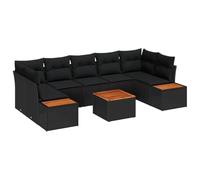 vidaXL Set Divano da Giardino 8 Pezzi con Cuscini Rattan Nero Acacia Resistente alle Intemperie Mobili da Patio per 6 Persone Design Modulare Tavolo da caffè. Seduta Durevole e Confortevole