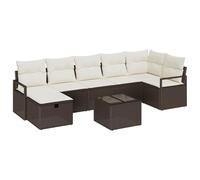 vidaXL Set Divano da Giardino 8 Pezzi Sezionale da Esterno Marrone Polyrattan con Cuscini Panna, Piedini Regolabili, Fodere Removibili, Design Modulare, Seduta Confortevole per 5 Persone