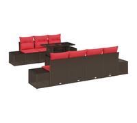 vidaXL Set Divano da Giardino 8 pz 7-Numero di posti Marrone e Rosso | Cambialo per adattarlo al tuo spazio esterno, Una bella texture che dà un tocco di stile, Perfetto per affrontare qualsiasi