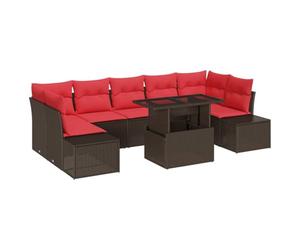 vidaXL Set Divano da Giardino 8 pz 7-Numero di posti Marrone e Rosso | Facile da mettere insieme come vuoi, Resta bello anche fuori, Per 6 persone senza problemi