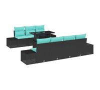 vidaXL Set Divano da Giardino 8 pz 7-Numero di posti Nero e Turchese | Configuralo facilmente per il tuo spazio esterno, Un tocco di stile e datto a qualsiasi condizione esterna