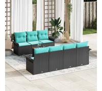 vidaXL Set Divano da Giardino 8 pz 7 posto Nero e Turchese polyrattan