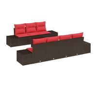 vidaXL Set Divano da Giardino 8 pz Beige e Rosso polyrattan | Mischia e abbina i posti a sedere come vuoi, Regola l'altezza per stabilità su tutte le superfici