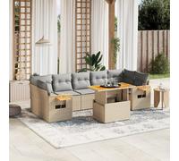 vidaXL Set Divano da Giardino 8 pz con Cuscini Beige in Polyrattan