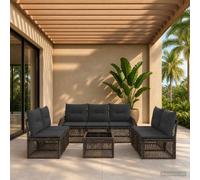vidaXL Set di divani da giardino, 8 pezzi, grigio e grigio scuro, polyrattan, divano da giardino moderno, resistente alle intemperie, set da esterno, mobili modulari in polyrattan, cuscini in schiuma