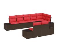 vidaXL Set Divano da Giardino 8 pz Marrone e Rosso Poly Rattan | Puoi cambiare facilmente la disposizione dei posti, Materiali robusti che affrontano qualsiasi tempo