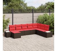 vidaXL Set Divano da Giardino 8 pz Marrone e Rosso polyrattan | Posti personalizzabili come vuoi tu, Piedini alti che si adattano a superfici irregolari