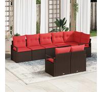 vidaXL Set Divano da Giardino 8 pz Marrone e Rosso polyrattan