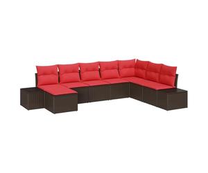 vidaXL Set Divano da Giardino 8 pz Marrone e Rosso polyrattan | Posti personalizzabili come vuoi tu, Piedini alti che si adattano a superfici irregolari