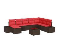 vidaXL Set Divano da Giardino 8 pz Marrone e Rosso polyrattan | puoi personalizzare la disposizione dei posti, altezza adattabile per terreni disuguali, resistente a intemperie