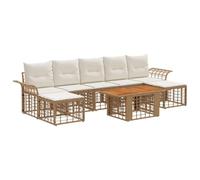 vidaXL Set Divano da Giardino 8 pz Naturale e Bianco Crema polyrattan
